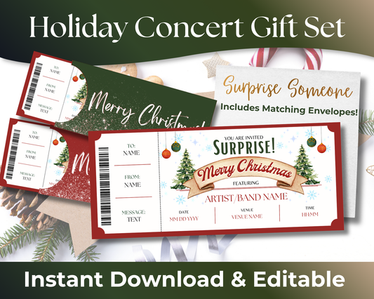 Editable Christmas Concert Ticket Gift Set (Digital Download).  Editable Template. Holiday Concert Ticket. PDF