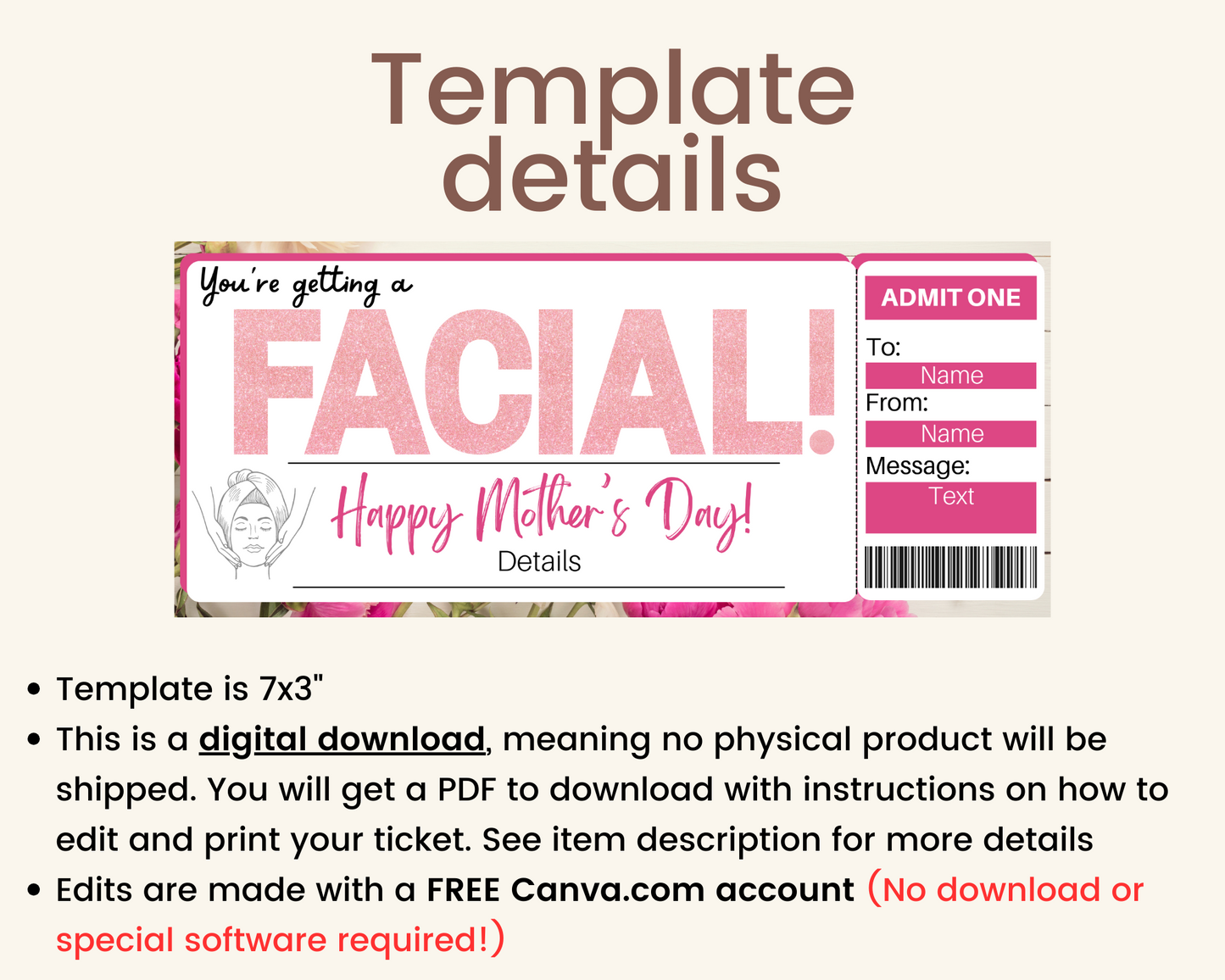 Mother's Day Facial Gift Ticket Template