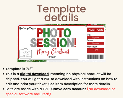 Christmas Photography Session Gift Ticket