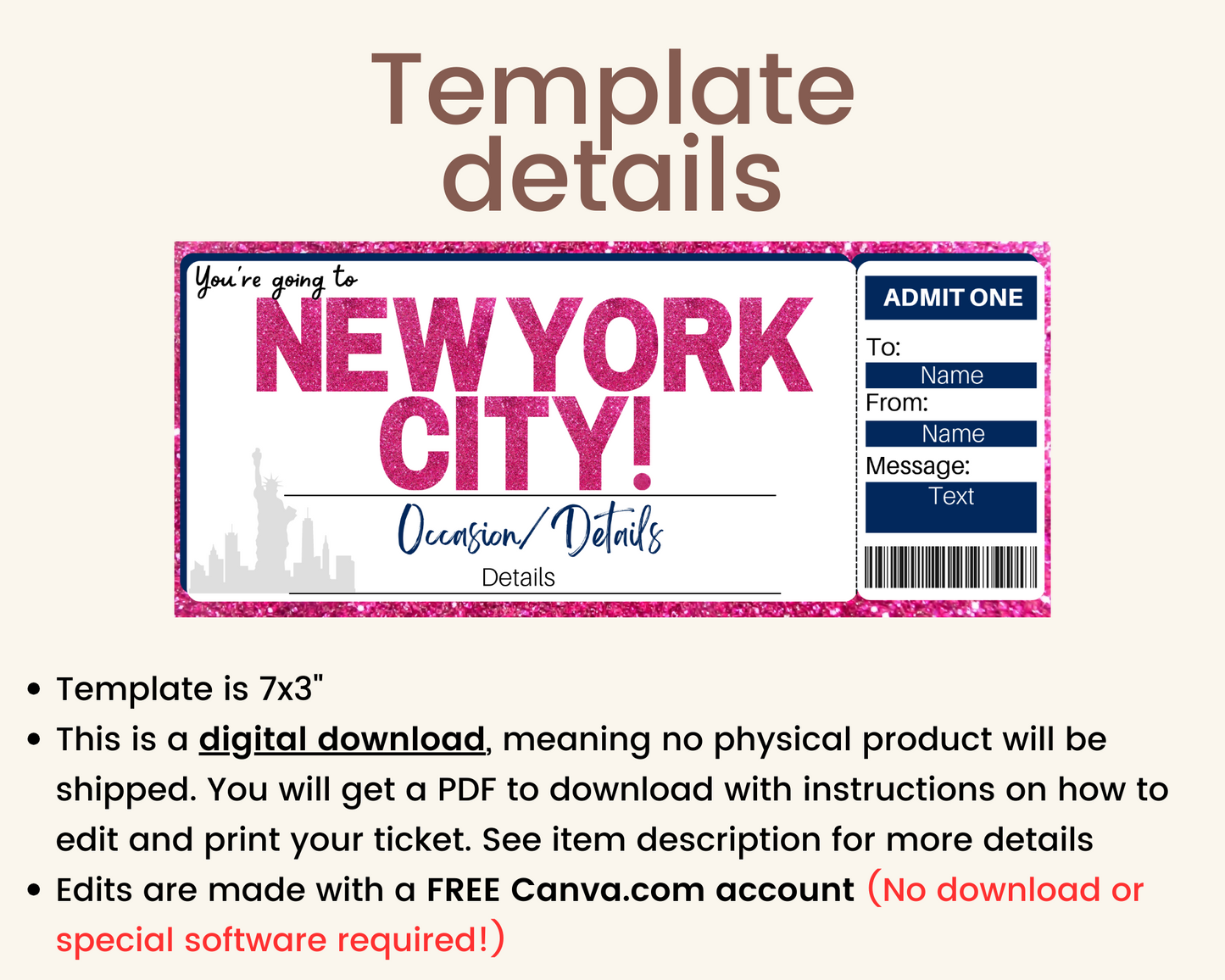 New York City Boarding Pass Ticket Template