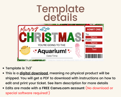 Christmas Aquarium Gift Ticket Template