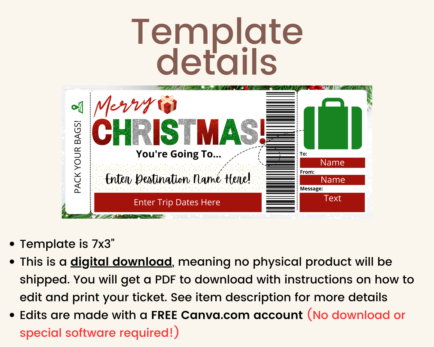 Christmas Boarding Pass Template: Surprise Vacation Ticket