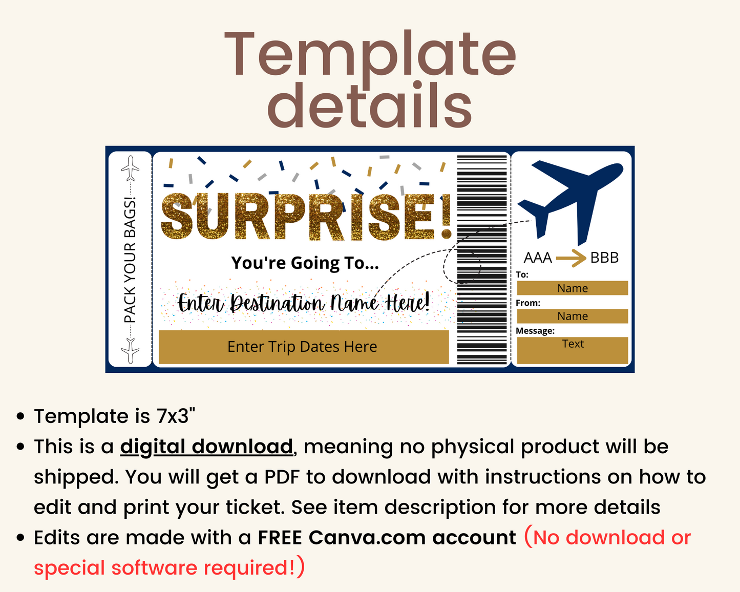 Surprise Boarding Pass Gift Ticket Template