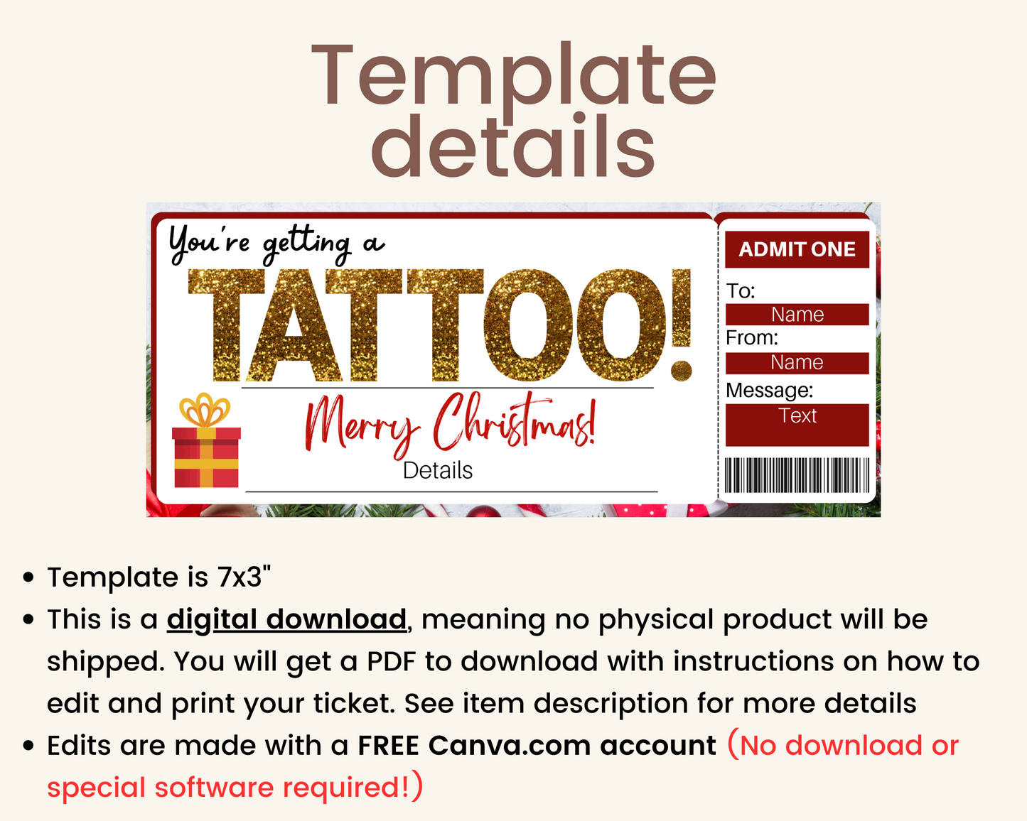Christmas Tattoo Gift Ticket