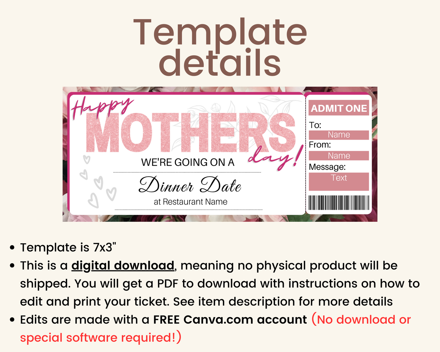 Mother's Day Dinner Date Gift Certificate