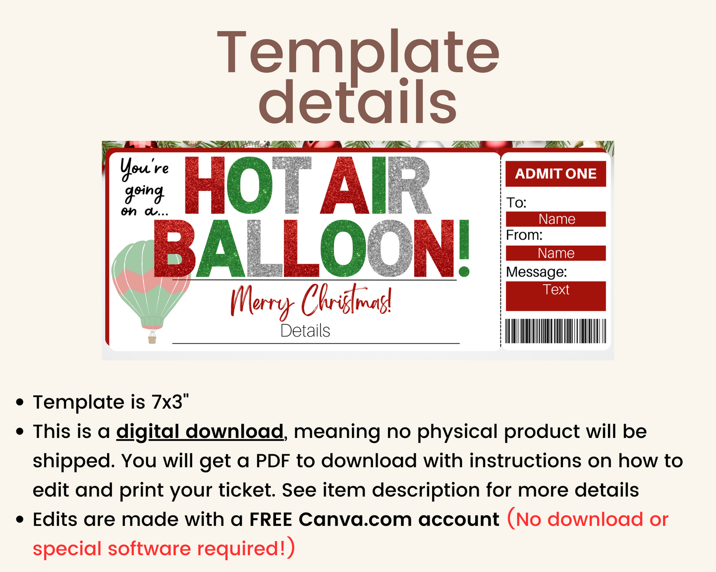 Christmas Hot Air Balloon Gift Ticket