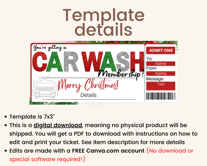 Christmas Car Wash Gift Ticket Template