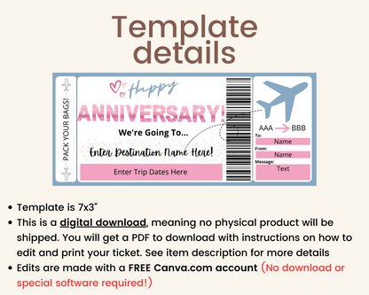 Anniversary Boarding Pass Flight Ticket