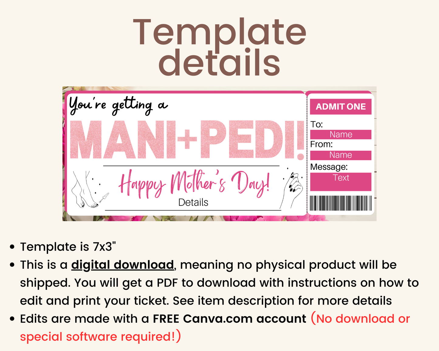 Mother's Day Mani Pedi Gift Certificate Template