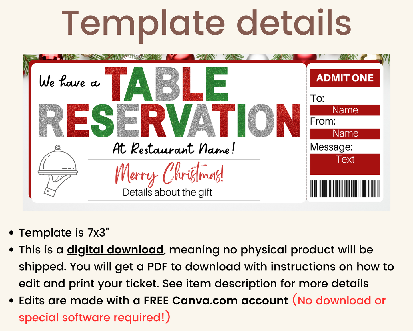 Christmas Table Reservation Gift Ticket