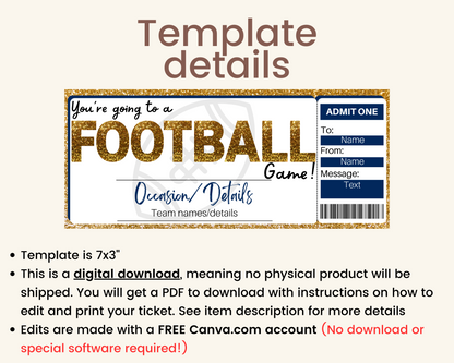 Printable Football Game Ticket Template