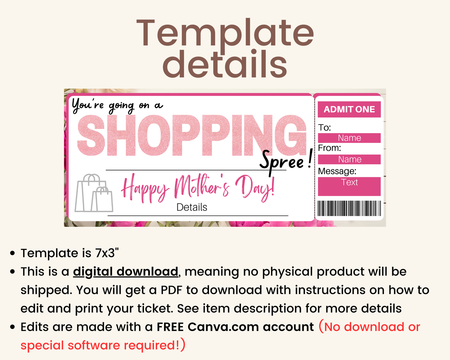 Mother's Day Shopping Spree Gift Certificate Template