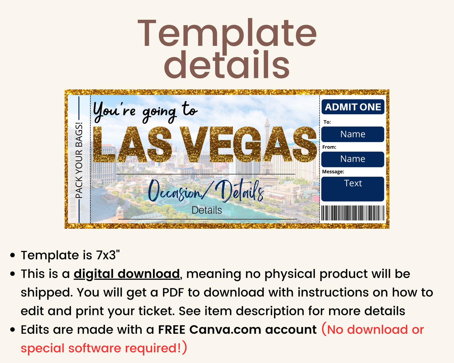 Las Vegas Boarding Pass Gift Template