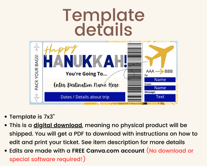 Hanukkah Boarding Pass Template