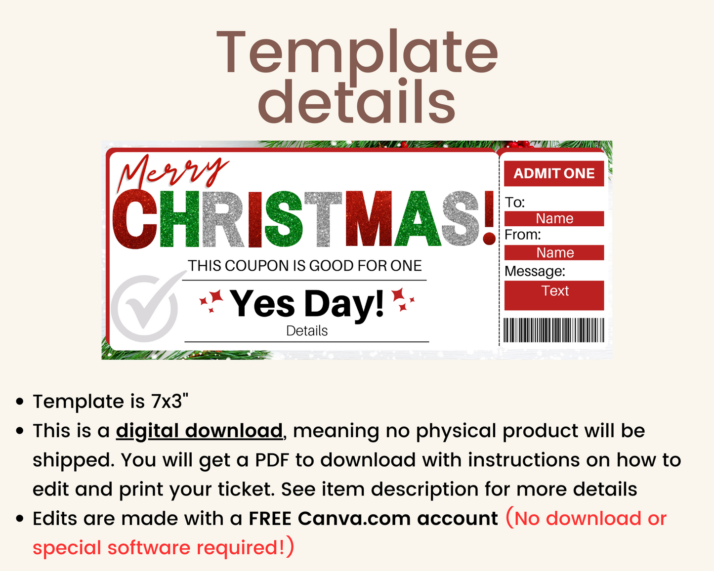 Christmas Yes Day Gift Certificate Template