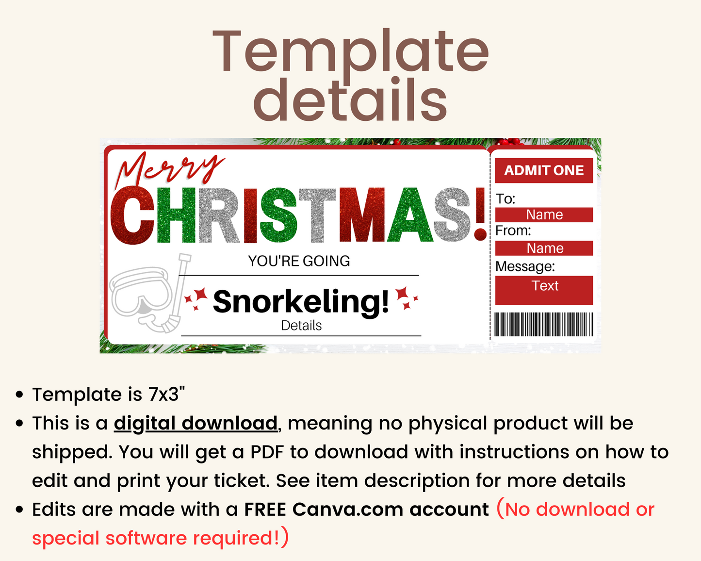 Christmas Snorkeling Gift Certificate Template