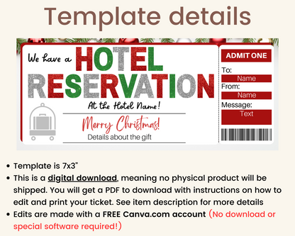 Christmas Hotel Reservation Gift Ticket