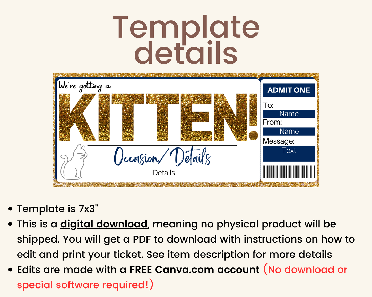 New Kitten Gift Certificate Template