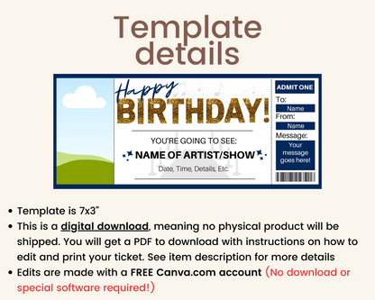 Birthday Concert Ticket: Add your own Picture!