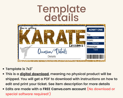 Karate Lessons Gift Ticket Template