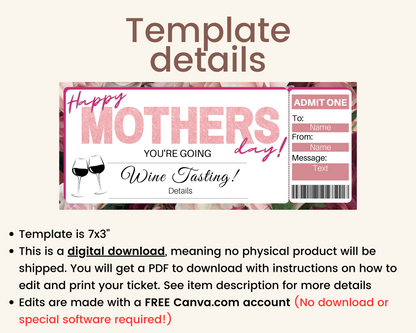 Mother's Day Wine Tasting Gift Certificate Template