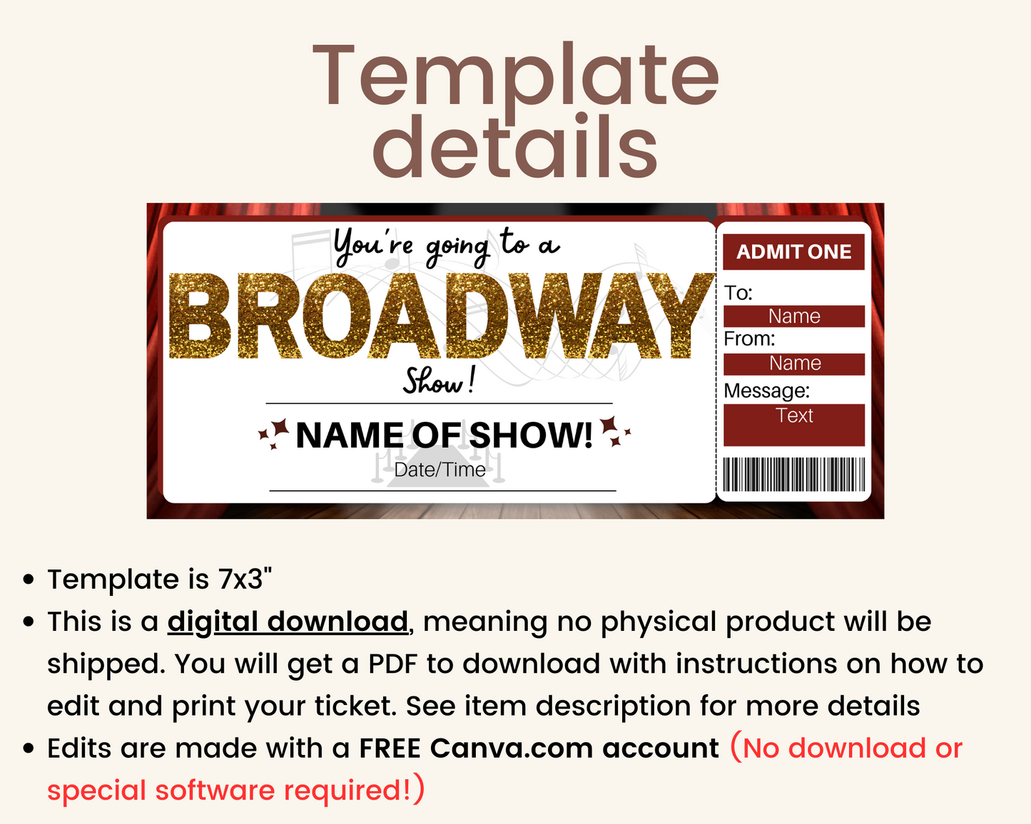 Broadway Show Gift Ticket