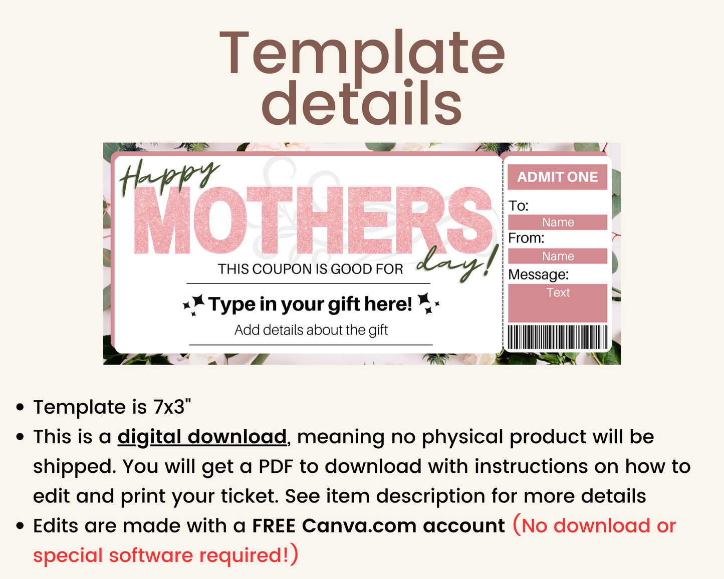 Mother's Day Customizable Coupon Template