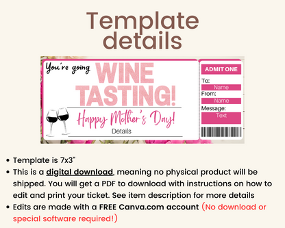 Mother's Day Wine Tasting Gift Ticket Template