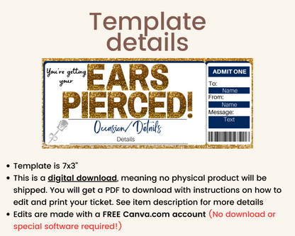 Ear Piercing Gift Ticket Template