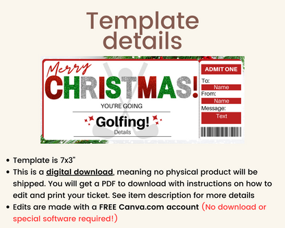 Christmas Golf Ticket Template