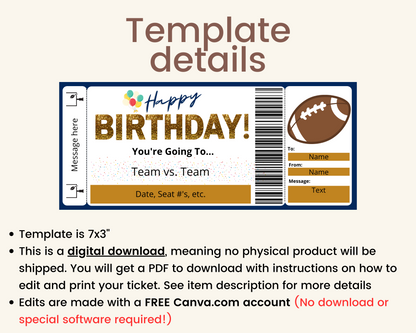 Birthday Football Game Gift Ticket Template