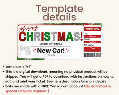 Christmas New Car Gift Certificate Template