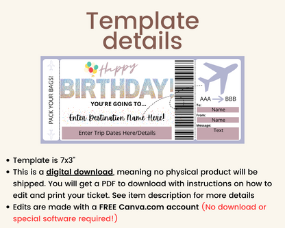 Birthday Surprise Flight Gift Ticket Template