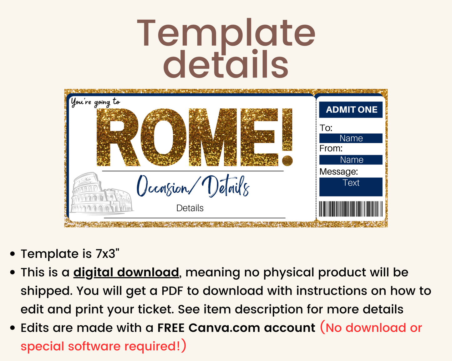 Rome Boarding Pass Ticket Template