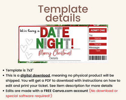 Christmas Date Night Gift Ticket Template
