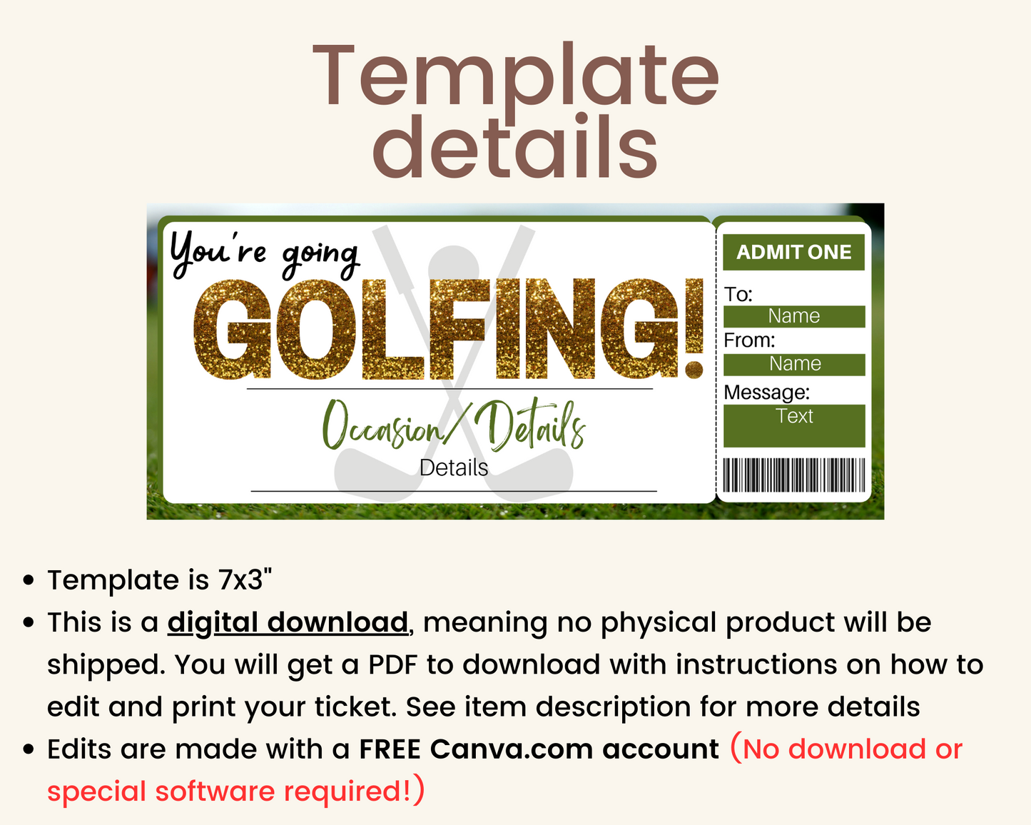 Golfing Gift Ticket Template