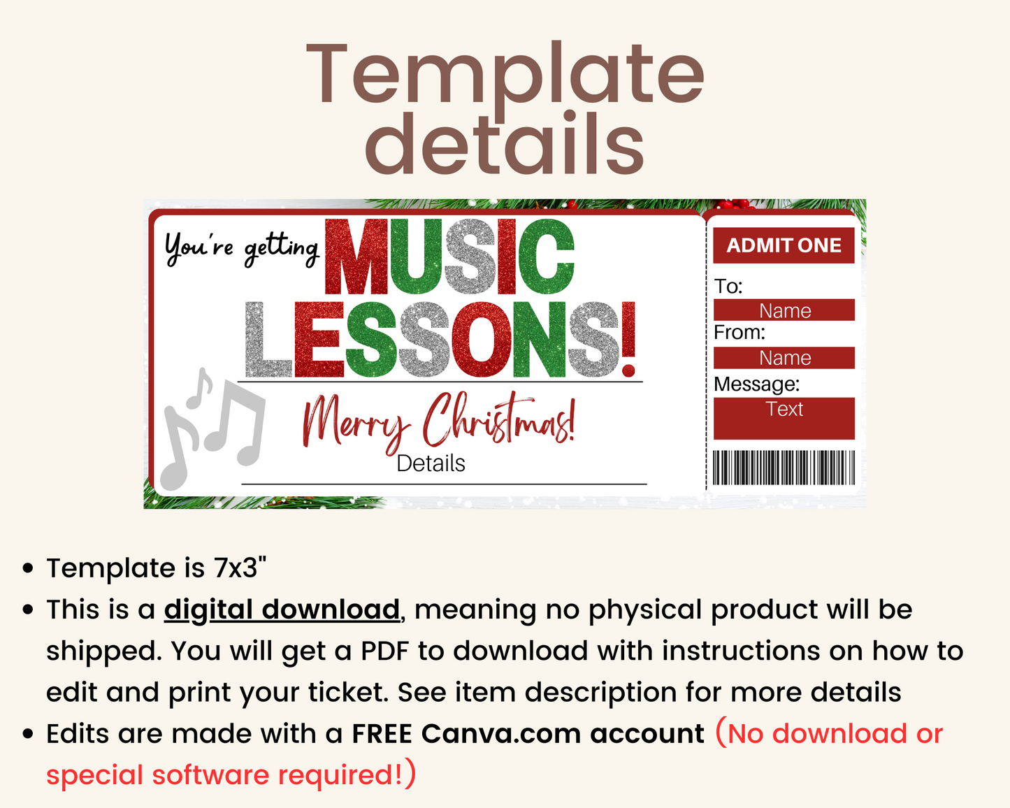 Christmas Music Lessons Gift Certificate