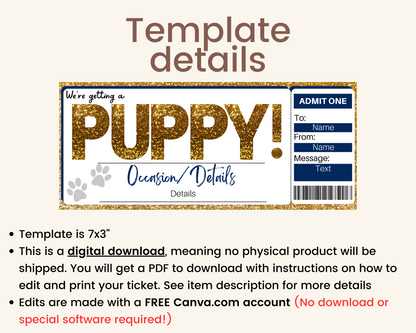 New Puppy Gift Certificate Template