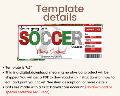 Christmas Soccer Game Gift Ticket