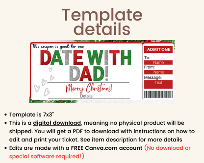 Christmas Date with Dad Ticket Template