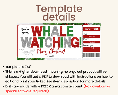 Christmas Whale Watching Gift Ticket Template