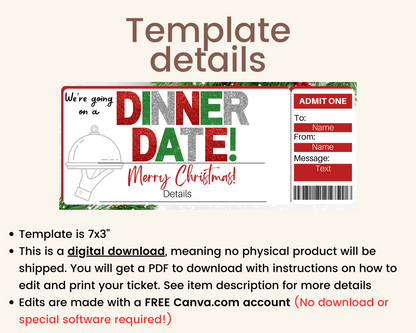 Christmas Dinner Date Gift Ticket Template