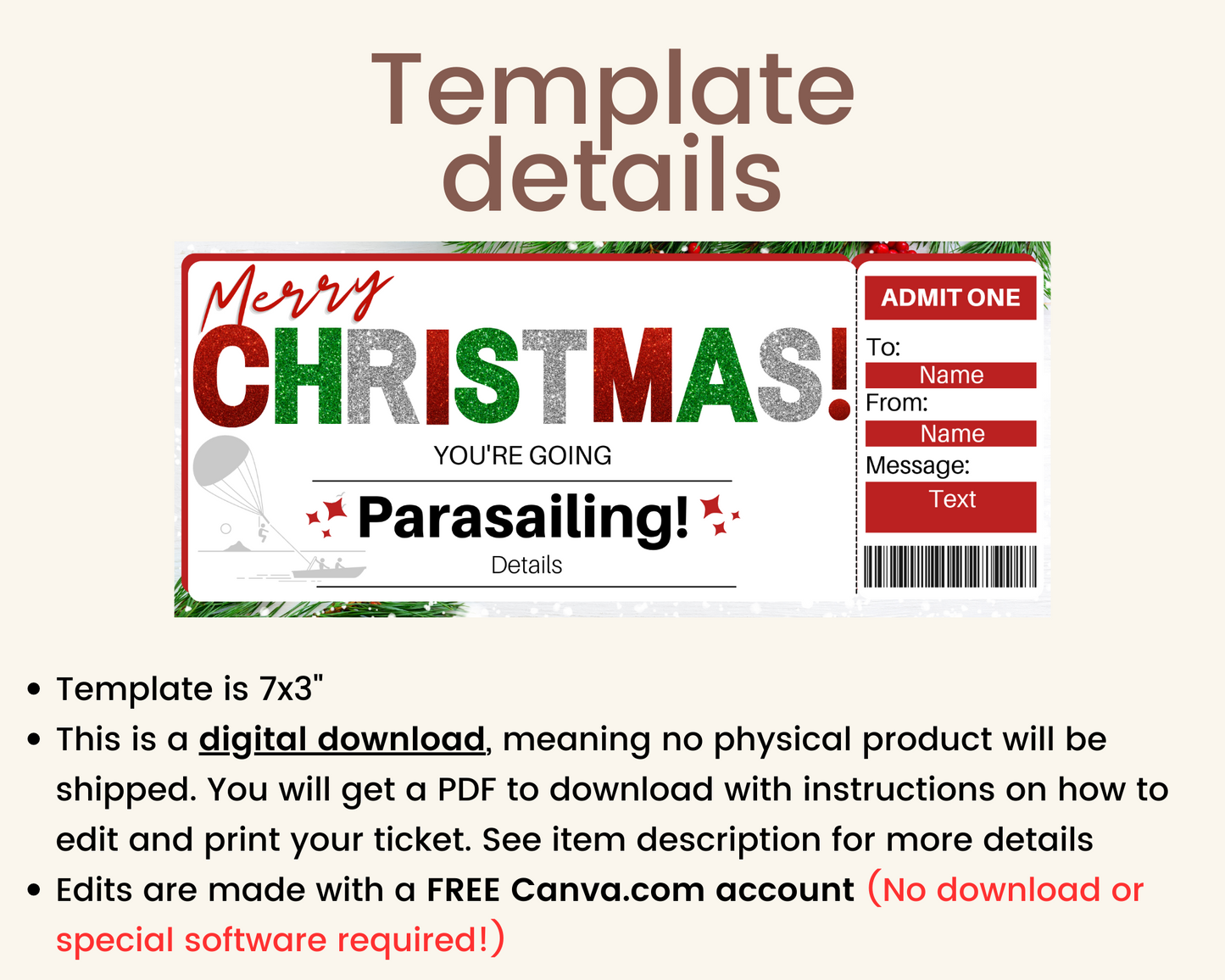 Christmas Parasailing Gift Certificate Template