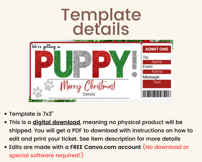 Christmas New Puppy Gift Certificate Template
