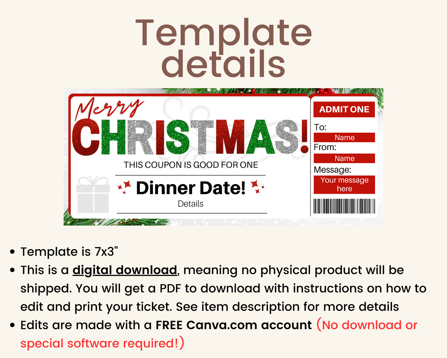 Christmas Dinner Date Coupon Template