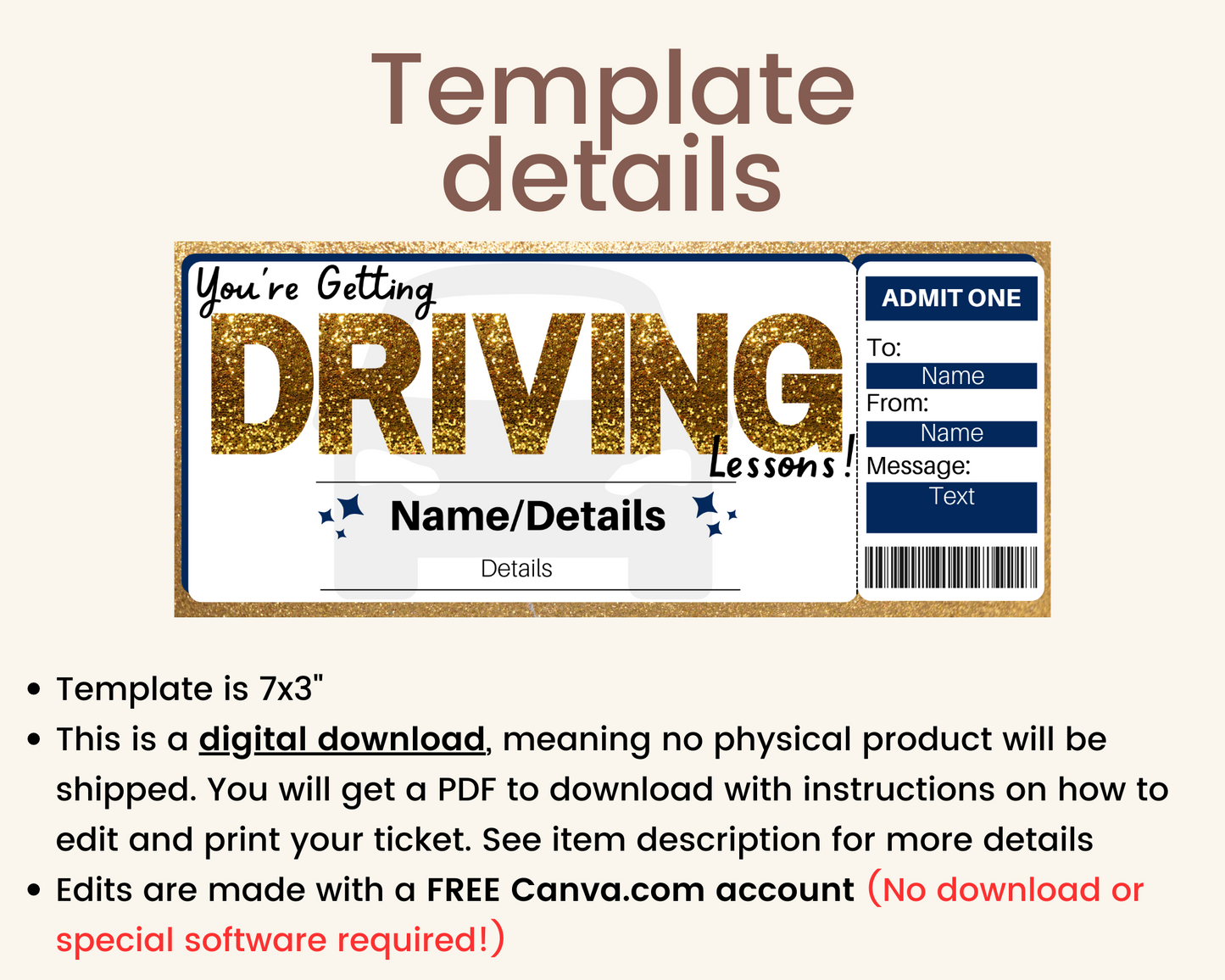 Driving Lessons Gift Ticket Template