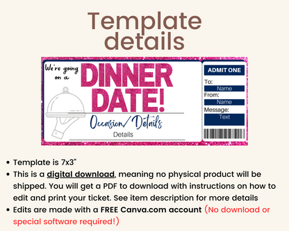 Printable Dinner Date Gift Ticket Template