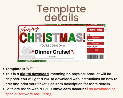 Christmas Dinner Cruise Gift Ticket Template