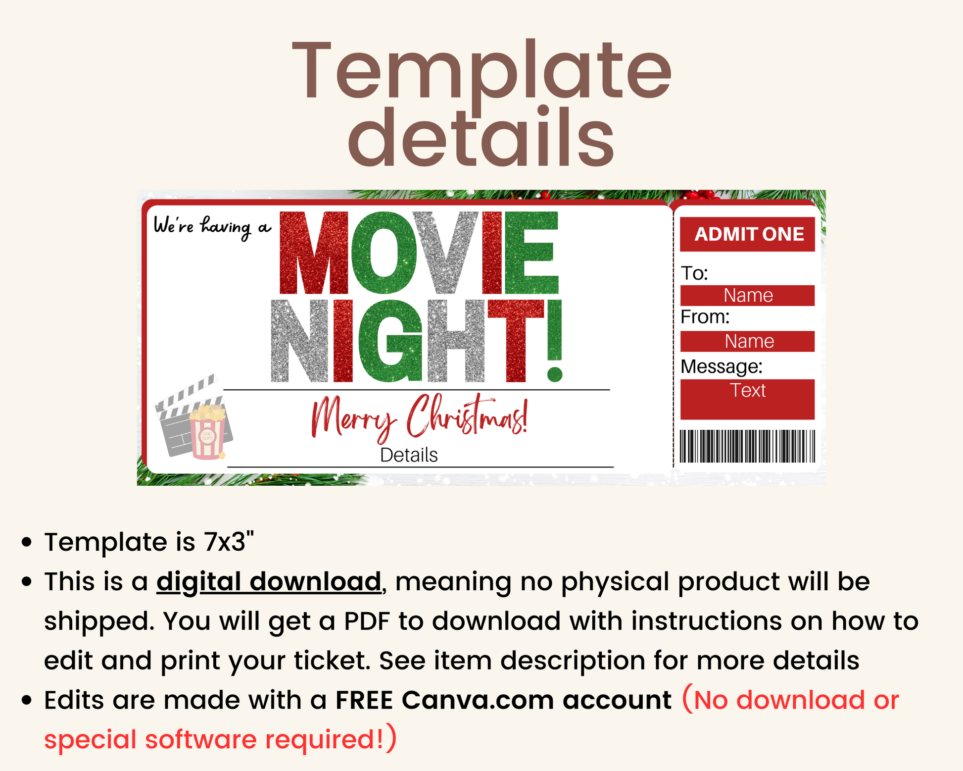 Christmas Movie Night Gift Ticket Template – Printed Smile Shop christmas-movie-night-gift-ticket-template-printed-smile-shop
