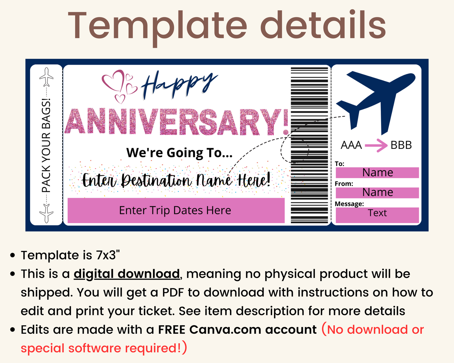 Anniversary Boarding Pass: Printable Flight Ticket